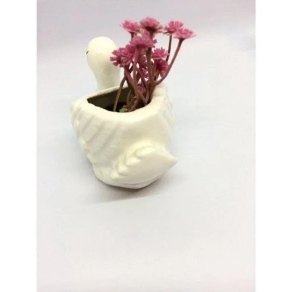 VINTAGE SWAN PLANTERS White Ceramic Pair Made In Japan MCM Bird Figurines
